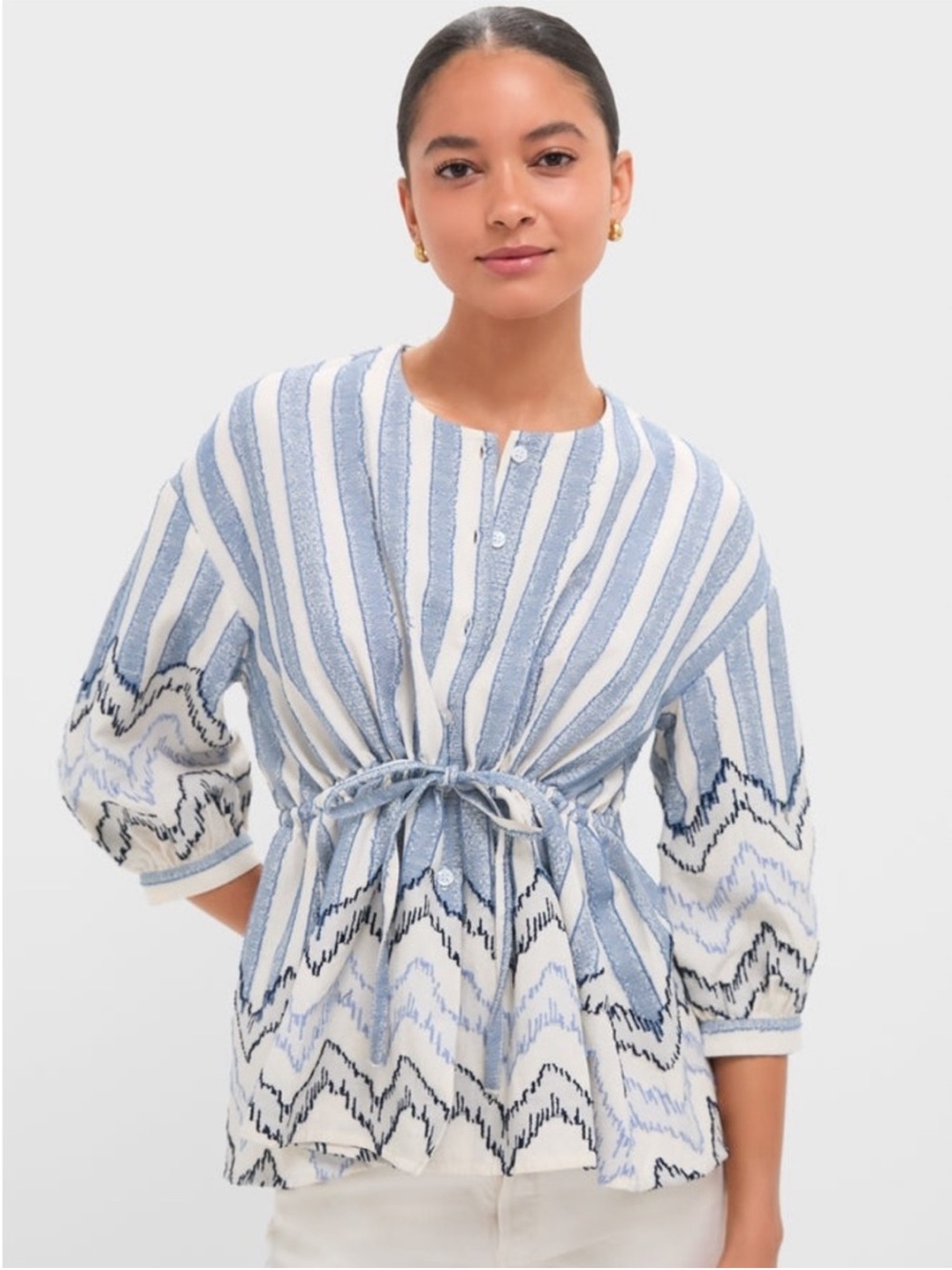 Tuckernuck NWT Harbour Stripe Jacquard Renford Top Size Large Tie Waist
